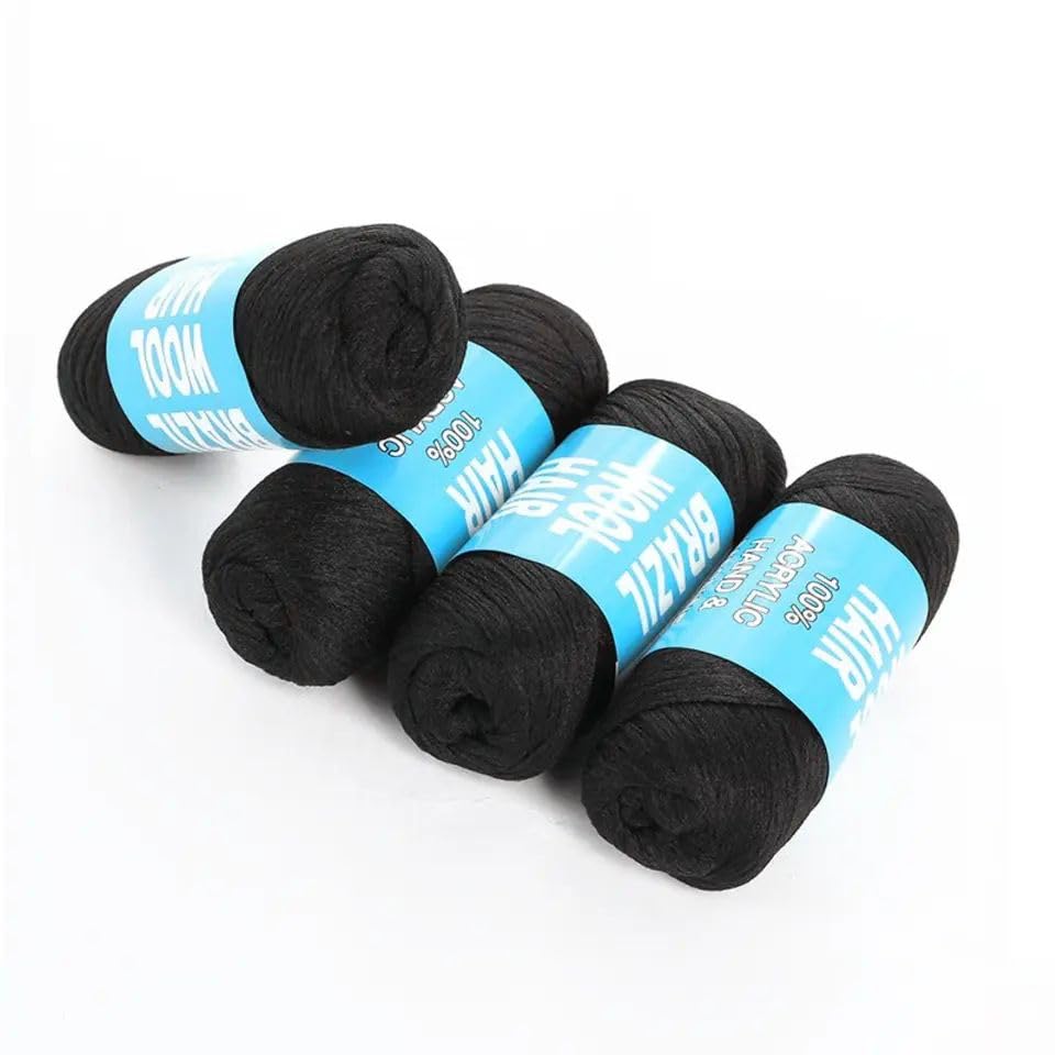 Omoge 3 Rolls Black Brazilian Wool Hair Acrylic Yarn for Hair Crochet African Braids Sengalese Twisting Jumbo Braids Box Braids Faux Locs Synthetic Hair Extensions Roll(1B#) - Image 4