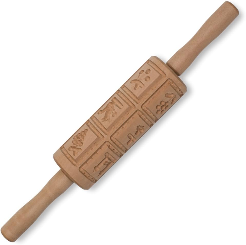 Springerle Hand Carved Maple Wood Rolling Pin, 14.5 Inch