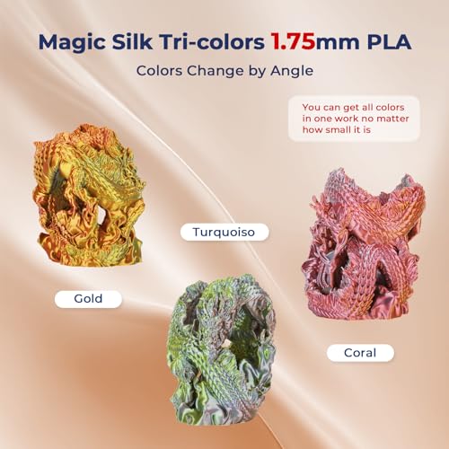 Image of AMOLEN Silk PLA 3D Printer Filament, Tri Color Coral Gold Turquoise PLA 1.75mm, Shiny Multi Color Change Filament 3D Printing PLA Filament for Most FDM 3D Printer, 1kg Spool(2.2lbs)