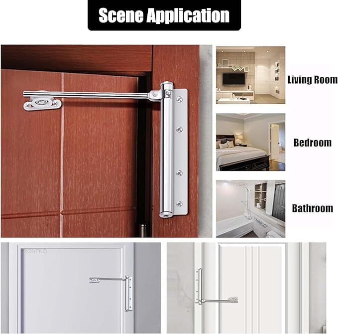 Image of Spring Door Closer, Adjustable Automatic Door Closer for Residential /Commercial use, Surface Mounted Door Closer with Allen Key and Screws, Soft Closing Door