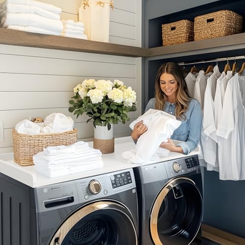 Kaboon Washer Dryer Countertop, Melamine Countertop with Edge Rails - 27.5" Depth x 54" Width Laundry Room Organization, White