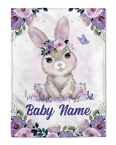 FLOCHIL Personalized Baby Blankets, Custom Baby Blanket - Baby Blanket with Name for Girls, Best Gift for Baby, Newborn Bunny Plush Fleece (30x40)