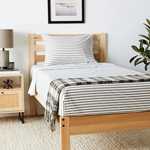 Image of Lacoste 100% Cotton Percale Sheet Set, Graphic Stripe Print, Dark Grey, Twin