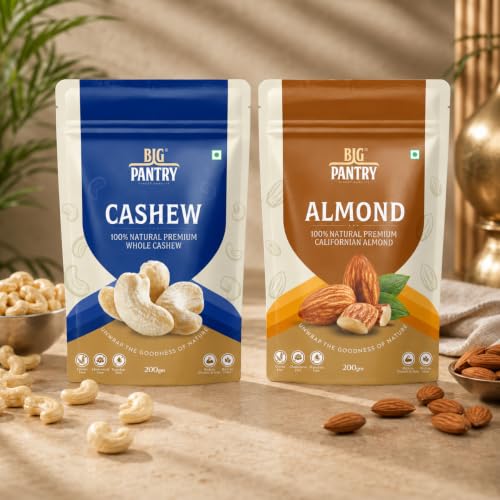 Image of BIG Pantry Rakhi Dry Fruits Gift Combo Pack - Premium Whole Cashews & California Almonds, 200g Each | Healthy Raksha Bandhan Gift Hamper for Brother, Sister & Family | Total 400g