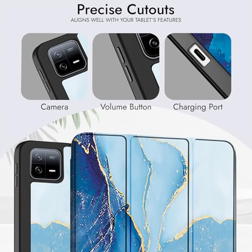 Image of Robustrion Cover for Xiaomi Mi Pad 8 /8 Pro /Xiaomi Pad 7 /7 Pro 11.2 inch Cover Case with [Pencil Holder], Trifold Flip Case Cover for Xiaomi Pad 7 /8 Cover [Auto Sleep Wake] - Marble Blue
