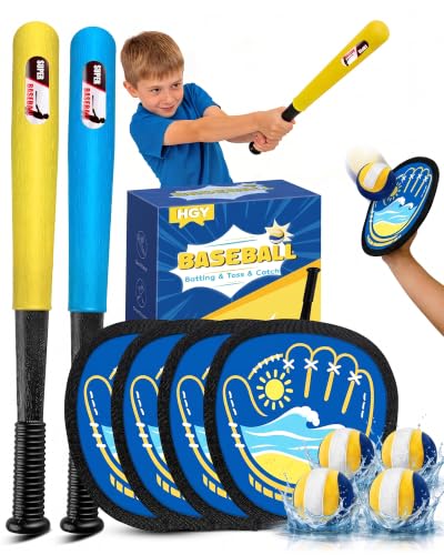 HGY Toss and Catch Baseball Toys Outdoor Sport Games for Kids and Family with Tball Bats and Toddler Baseball Glove and Sticky Soft Balls. Great for Yard Lawn Beach Pool and Indoor Fun