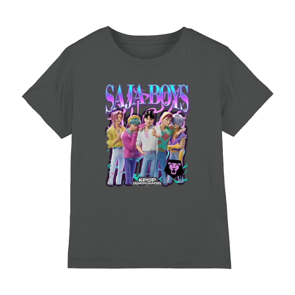 K-Pop Demon Hunters Saja Boys Bootleg Kids T Shirt, Charcoal, 5-6