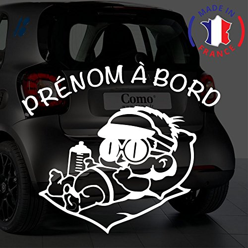 Sticker Bébé à bord PRENOM personnalisé pour voiture Plage 20 cm Blanc - Anakiss