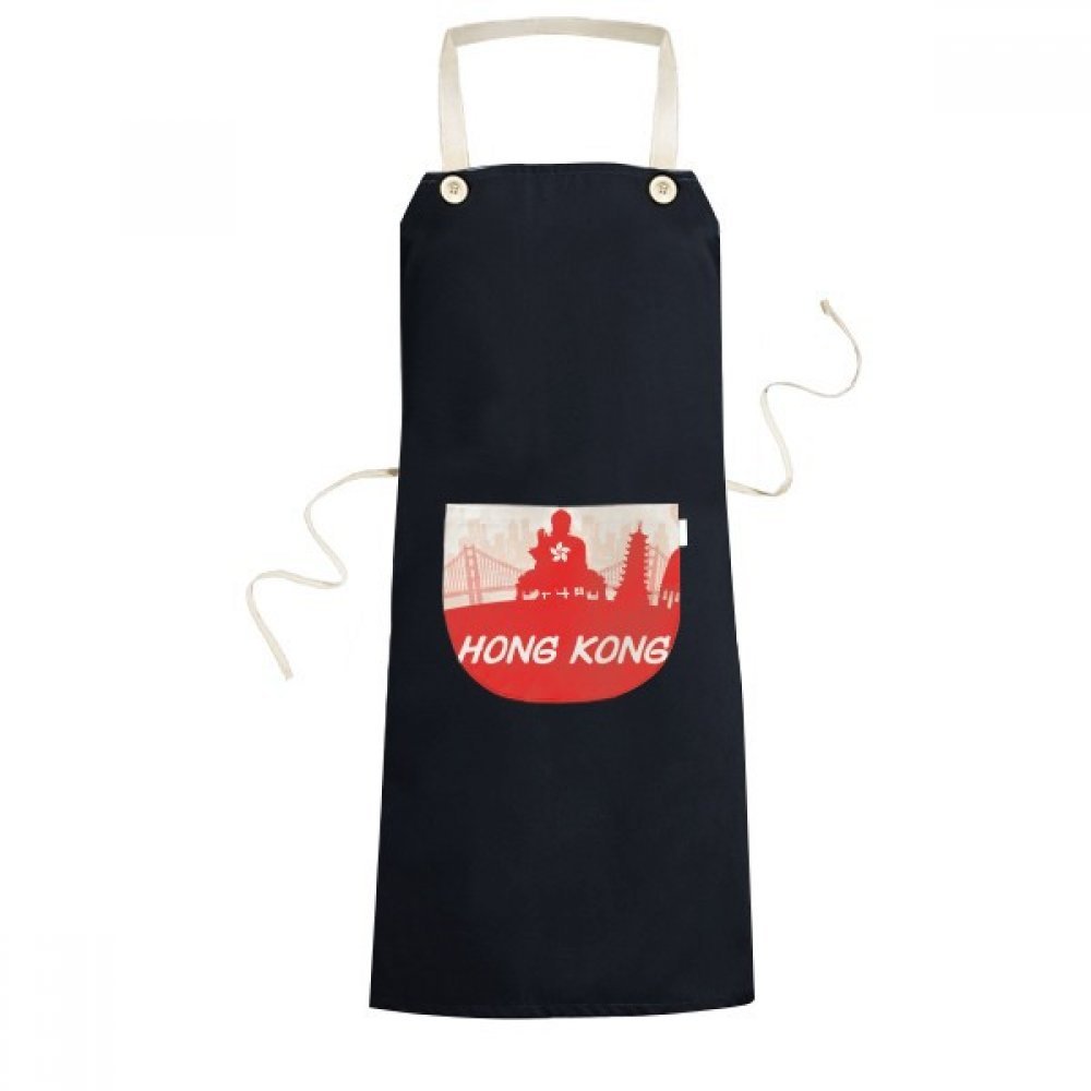 Tablier de cuisine réglable noir à poche hommes femmes motif silhouette rouge Chine Hongkong
