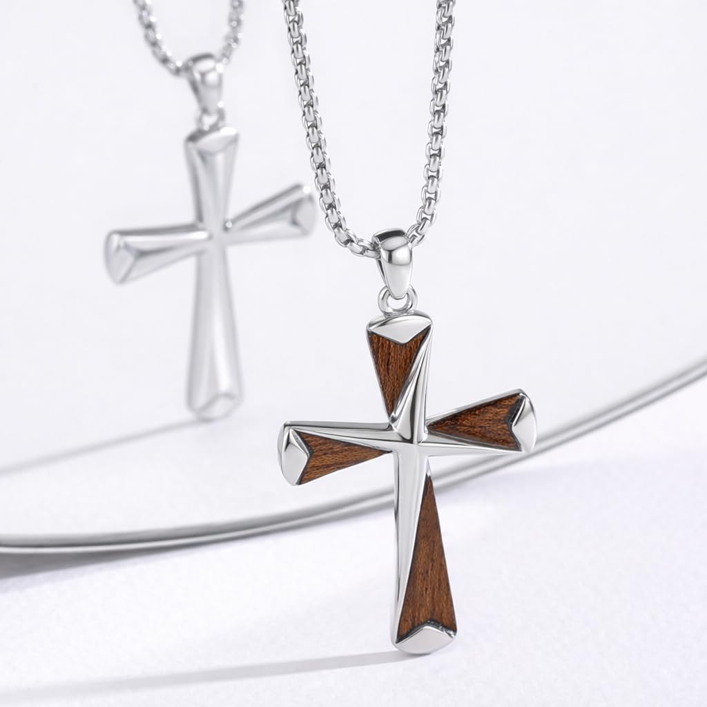 MEDWISE Wooden Cross Necklace Black/Silver/Gold for Men S925 Sterling Silver Real Natural Ebony Wood Cross Pendant Cross Necklaces Protection Jewelry for Men Women Wife Husband Friend Birthday Gifts