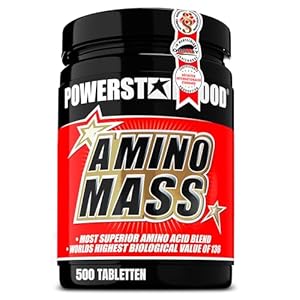 Powerstar AMINO MASS | 500 Tabletten | HOOG GEDOSEERD Aminozuur-Complex | Wereldwijd hoogste Biologische Waarde 136 | Spieropbouw, Training & Dekking van Eiwit-Behoefte | Geproduceerd in Duitsland