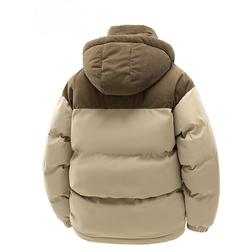 Image of Men's Winter Jacket Solid Color Long Sleeve Zipper Coat with Removable Hood Pockets