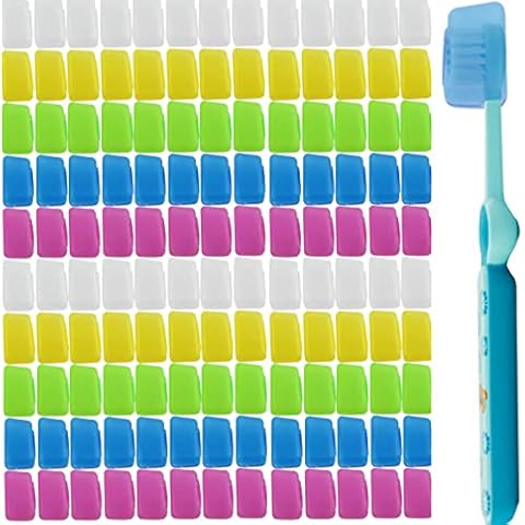 TIHOOD 100PCS Travel Toothbrush Head Covers, Portable Toothbrush Pod Caps Case Protector for Home and Outdoor Cover