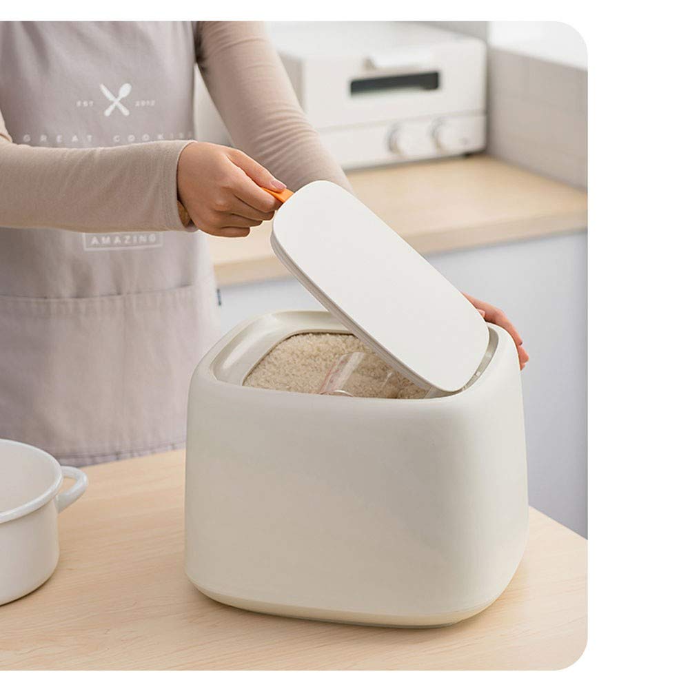 Scatola per riso, 10 kg, contenitore per cereali, contenitore per pasta, cereali, cibo per animali domestici e altro ancora, contenitore per farina con tazza, per organizzazione di magazzini