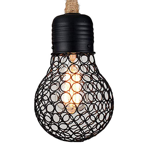 Lámpara de techo colgante industrial vintage con cuerda de cáñamo para bar mostrador y pasillo