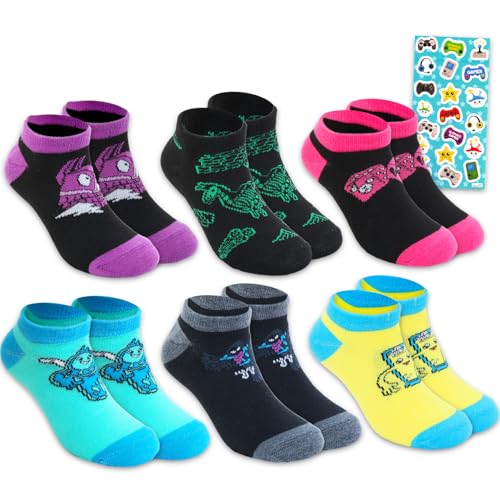 Fortnite Juego de calcetines para niños, paquete de calcetines FORTNITE con 6 pares de calcetines temáticos de FORTNITE talla 4.5-8.5 calcomanías pequeñas FORTNITE FORTNITE | Colección FORTNITE Socks