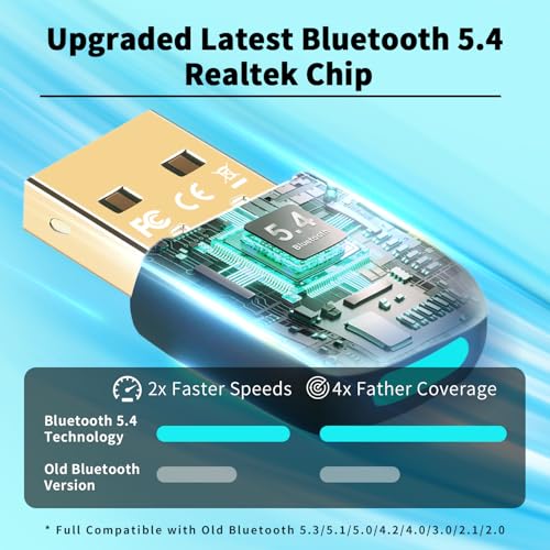 Hakimonoe Upgraded Bluetooth 5.4 USB Adapter for PC Laptop, Wireless Dongle for Windows 11 10 8.1 7 Linux Desktop Computer, Plug n Play Bluetooth Headset Speaker Keyboard Mice Printer Controller