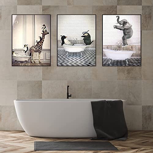LPFNSF Bathroom Animal Pictures: Giraffe, Elephant in Bathtub, Funny Wall Art Prints, Canvas Poster Without Frame, Style 2 - Image 3