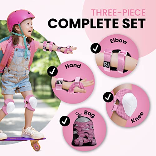 99FLIPS Kids Knee and Elbow Pads Set - Pink, Size SM - Toddler Skating Pads
