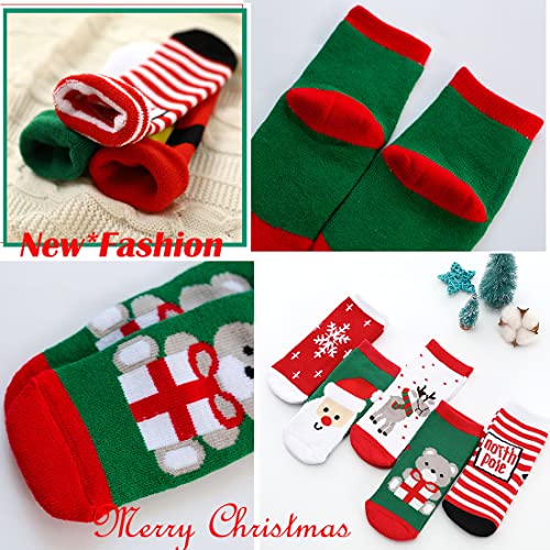 YXBQueen Toddler Baby Girls Boys Christmas Socks Cozy Funny Xmas Holiday Socks Winter Warm Socks Thermal Crew Socks 6 Pairs4
