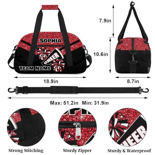 Personalized Cheer Bag Customized Cheerleader Gym Bag Sport Duffel Bag with Name, Overnight Weekender Bags for Birthday Cheerleading Gift, (Glitter Red)2