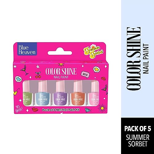 Image of Blue Heaven Color Shine Nail Polish Set for Women | Pack of 10| Glossy Finish | Quick Drying | Long Lasting Nail Polish for Women | Chip Free Nail Paint | Gift Set for Women|Summer Sorbet, 25ml