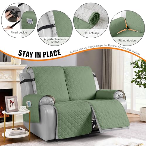 Image of VANSOFY Waterproof Recliner Loveseat Covers Washable, Bean Green,2 Seater | 1-Piece, Non-Slip with Elastic Straps, Sofa Cover with Pocket for Dogs, Pets