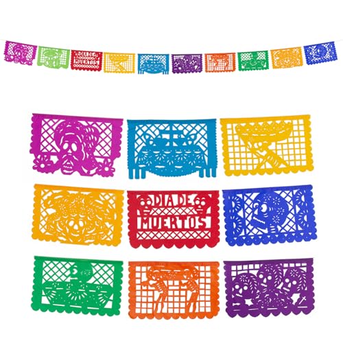 Fantastik - Autentico Papel picado Messicano - Bandierine perforate - Modello Giorno dei Morti 4 Metri - Decorazione Festa Messicana (Carta)