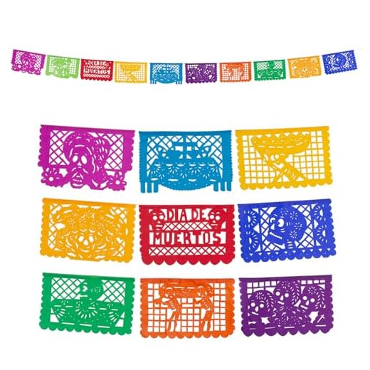 Fantastik - Auténtico Papel picado Mexicano - Modelo Calaveras 4 Metros - Decoración día de Muertos (Papel)