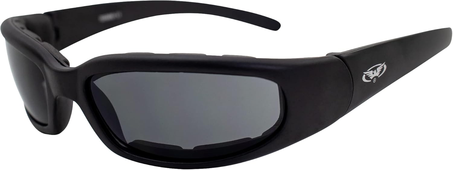 Global Vision Chicago Foam Padded Smoked Lens Sunglasses - Motorcycle ATV Sports Eyewear Black Frame With Shatterproof Lenses