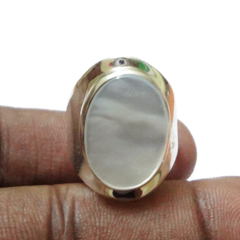 Anillo de plata de ley 925 para mujeres y niñas, anillo de nácar natural, anillo de compromiso de plata de ley, conjunto de bisel, anillo de piedras preciosas