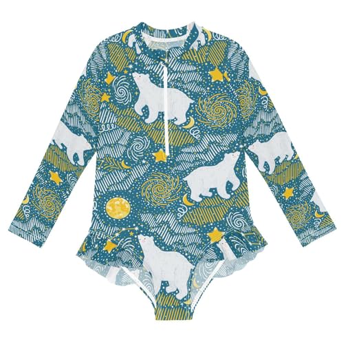 Image of Girls One Piece Swimsuits Long Sleeve Rash Guard Bathing Suit Rash Guard Quick Dry UPF 50+ Swimwear for Kids 3-12