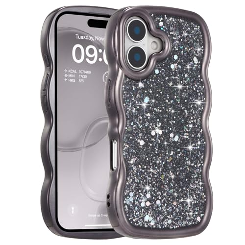 Coque iPhone 17 cadre ondulé galvanisé strass chic noir FABSPARK