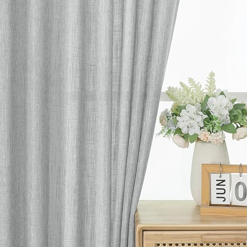 Image of Vision Home Gray Pinch Pleated Semi Sheer Curtains Textured Light Filtering Window Curtains 72 inches for Living Room Bedroom Silver Grey Pinch Pleat Drapes with Hooks Back Tabs 2 Panels 40 inch Wx72 L
