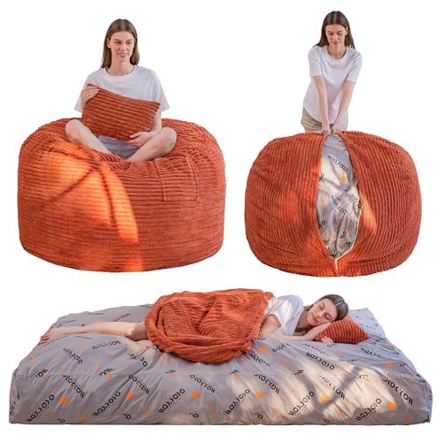 Image of MAXYOYO Giant Bean Bag Chair Bed with Pillow, Convertible Beanbag Sofa to Floor Bed, Lazy Chair Couch with Removable Cover, High-Density Shredded Foam Filling, Cozy Lounge for Bedroom Living Room