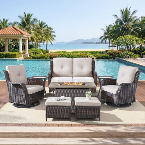 8 Piece Outdoor Patio Furniture Set with 41" Propane Fire Pit Table