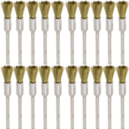 20PCS Brass Wire Brushes - Metal Rust Removal, Cleaning, and Polishing - 6mm Diameter, 1/8″ (3mm) Shaft - Removes Burrs, Dust, and Oxide Layer - Handles Rough Surfaces - Rotary Tool Accessories