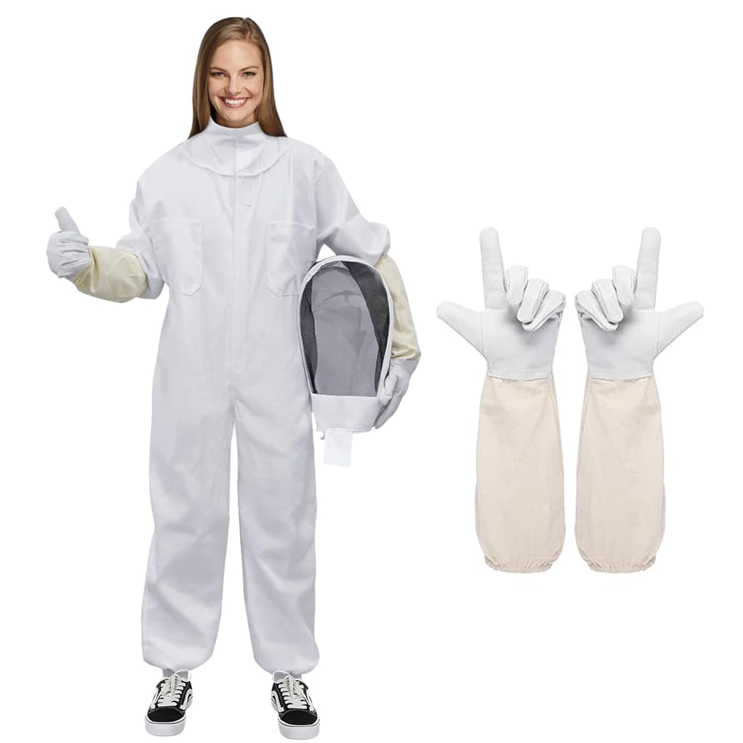 Beekeeper Schutzanzug, The Beekeeper Hazmat Suit mit Imker Handschuhe, TOOSOAR Weiß Einteiliger Bienenschutzanzug (XL)