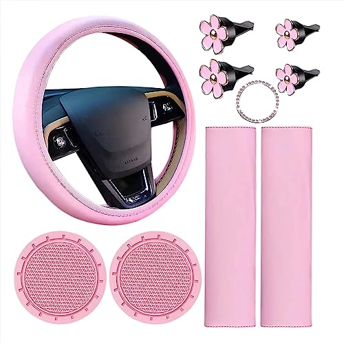 Glorlliant Set di 10 Coprivolante in Pelle Rosa per Donne, Allestimenti interni Accessori per Auto...