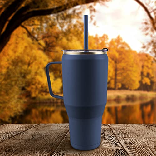 Muchenghy 40 Oz Tumbler With Handle And Straw Lid, Leak Proof Double Vacuum Stainless Steel Tumblers Insulated Travel Coffee Mug With Lids Navy Blue #TOP2