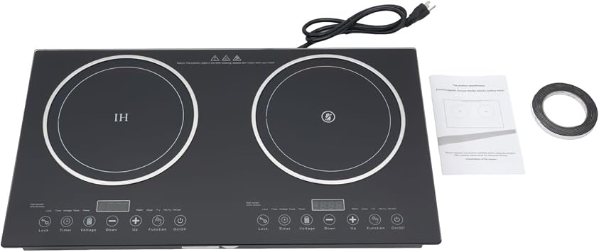 Portable Electric Dual Induction Cooker Cooktop, 110V 2400W Countertop Double Burner Digital Induction, Cooktop Countertop Burner Touch Sensor Control 8 Gear Firepower
