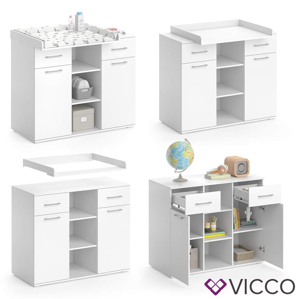 Vicco Cómoda Cambiador Leonie, Blanco, 113 x 109 cm, con Cambiador extraíble para Usar como cómoda