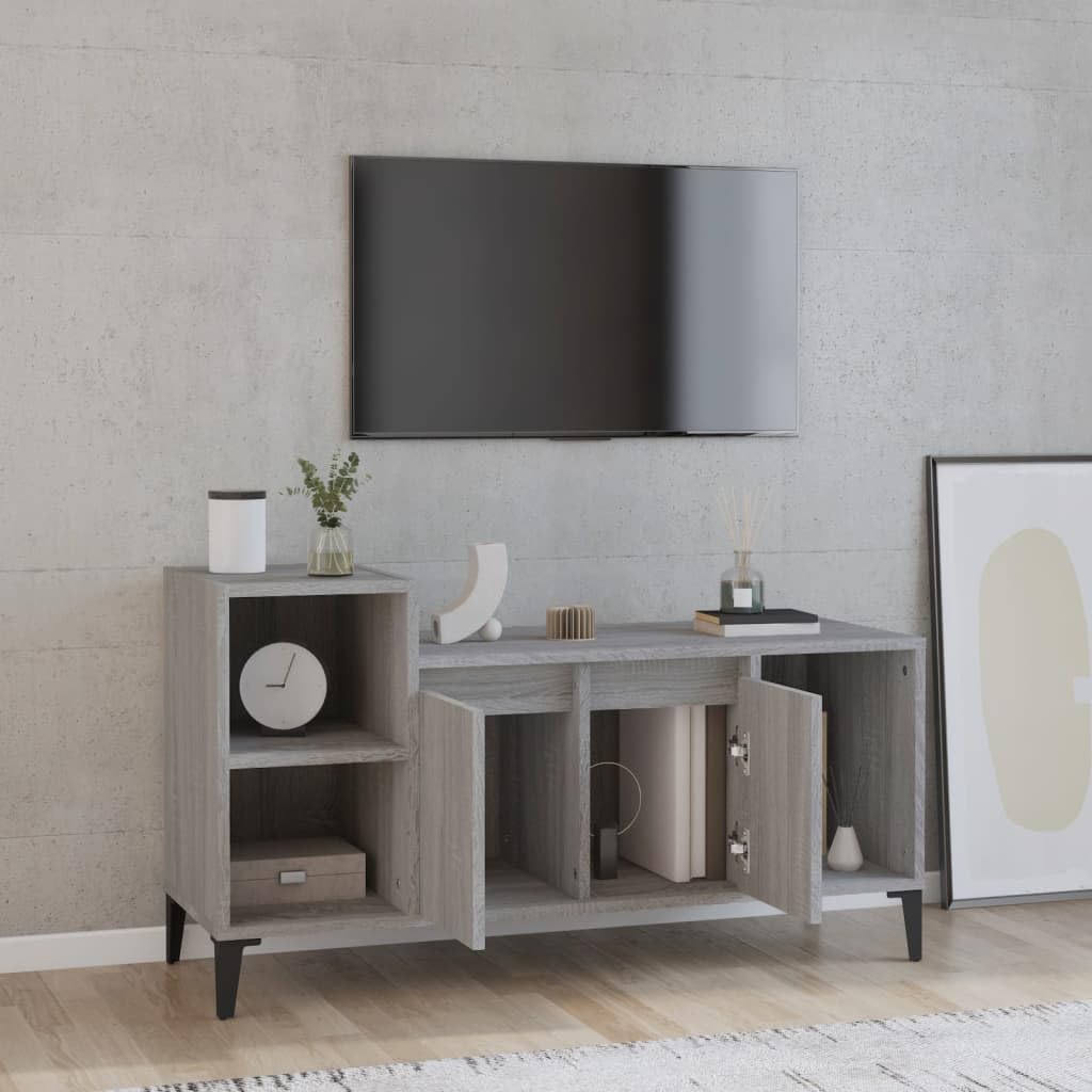 Fengshui Mobile TV grigio Sonoma, 100 x 35 x 55 cm, in legno | Con ante e scomparti, spazio per lettore DVD e console, supporto da parete incluso