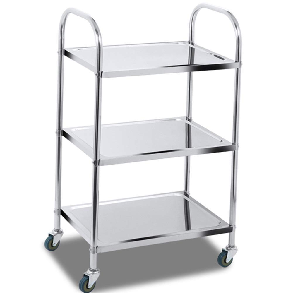 Trolley,Cart,Household Multi-Layer Trolleys,Cart Service Hotel Warehouse Steel Handle Pushbar High Temperature Resistance Multifunction Easy to Clean, 3 Sizes,Gray,48X33X