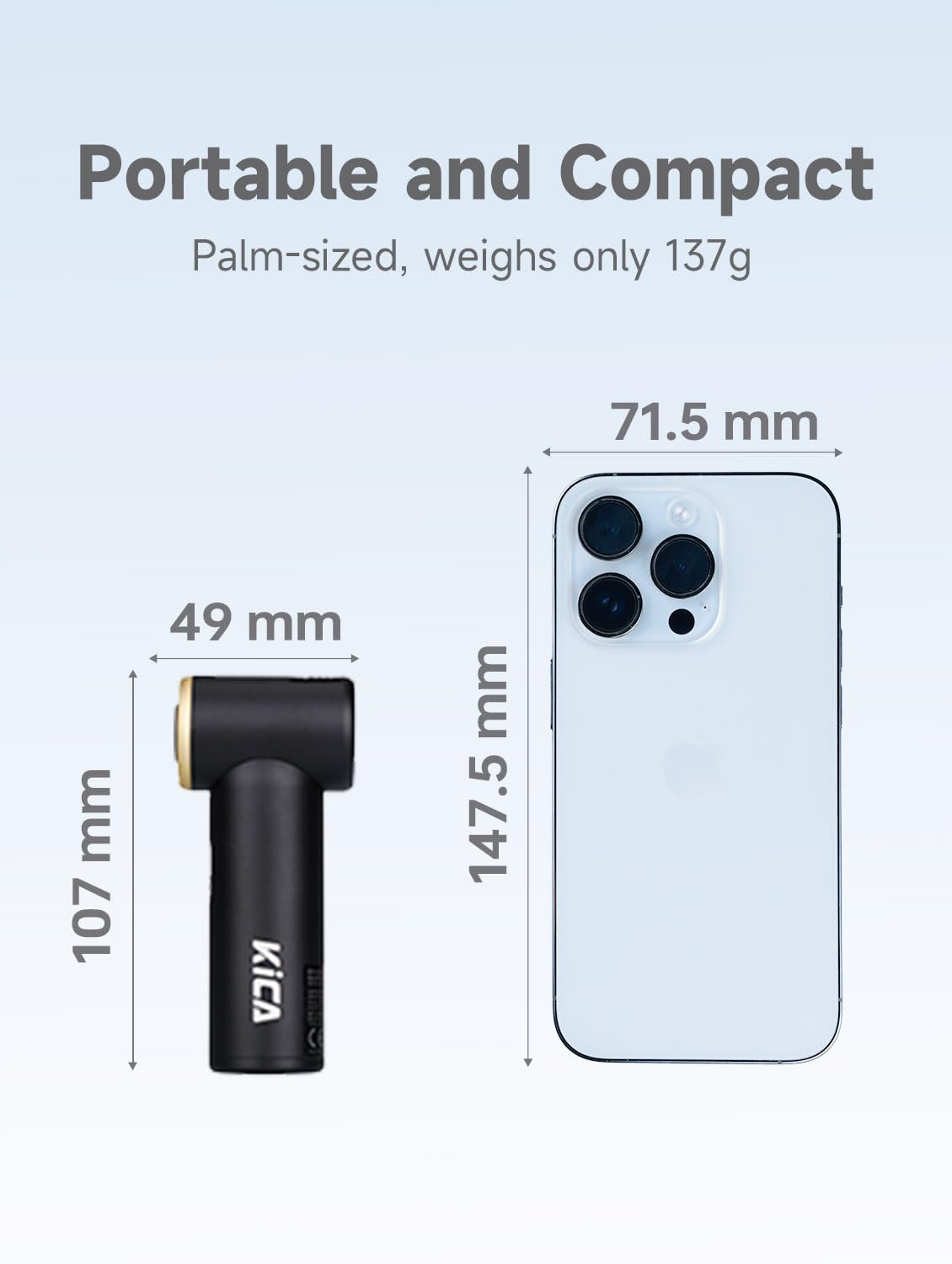 Kica Jetfan Mini Ventilatore Portatile,Ventilatore Silenzioso Ricaricabile Tramite USB,Ventilatore 3000mAh a batteria[14ore di lavoro],Velocità regolabile liberamente,Scocca in metallo,Nero
