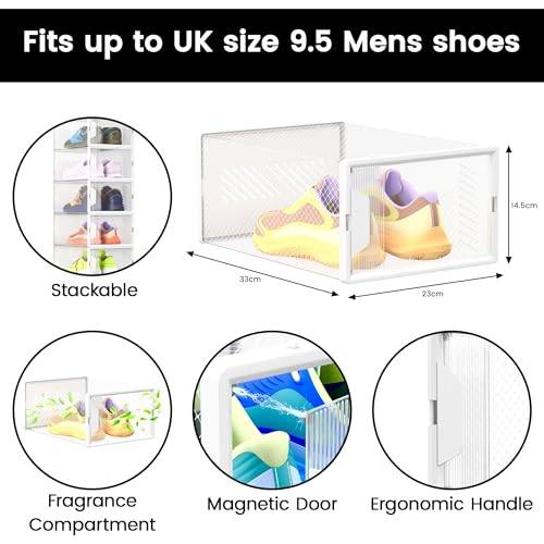 Unique Impression 16 Pack Shoe Storage Box - Clear Stackable Boxes - Plastic Trainer Storage Boxes - Transparent Shoe Display Containers - Fits Up To UK 9.5 size men’s - Image 4