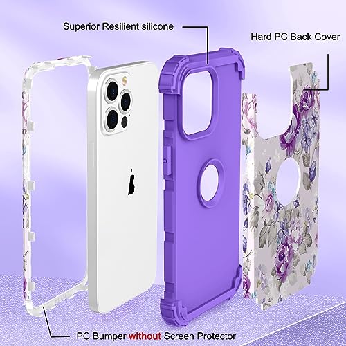 Image of Hocase for iPhone 13 Pro Max Case, Heavy Duty Shockproof Protection Soft Silicone Rubber Bumper+Hard Plastic Hybrid Protective Case for iPhone 13 Pro Max (6.7 inch) 2021 - Lavender Flowers