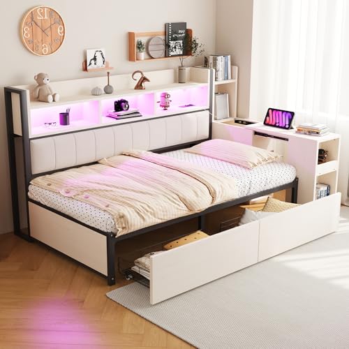 Oslghy Einzelbett Sofabett 90x200 mit LED und Steckdosen,...