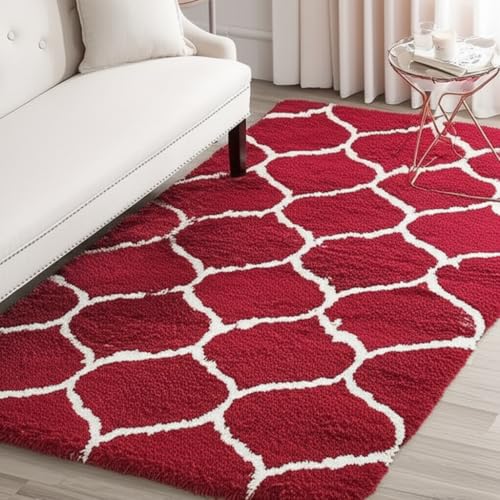 Image of Carpet for Hallway, Kitchen, and Modern Interiors, Cozy Shag Runner for Living Room, Entryway & Office Decor Size 6x9 feet Red M