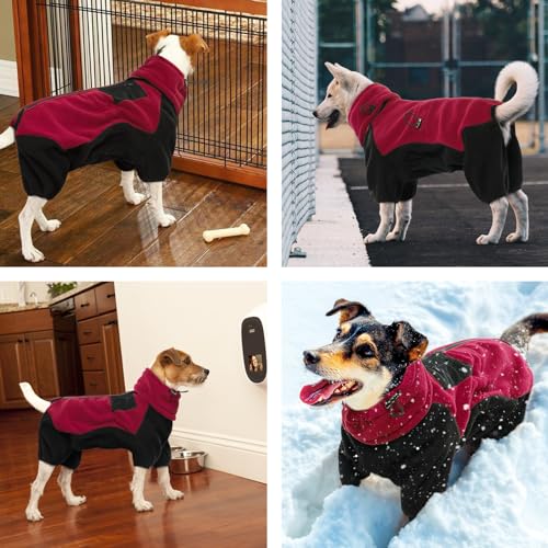 Wintermantel Hund, Hundepullover Mittelgroße Hunde Fleecemantel Hunde Thermomantel Hundemantel mit Bauchschutz Hundeanzug Winter(Rot, M)